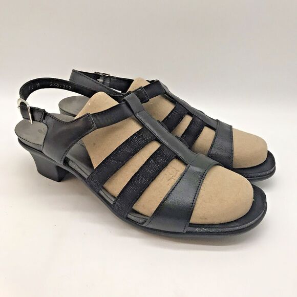 SAS Allegro Leather Heeled  Sandals Women's 11 M Strappy Black Elastic Mid Heels - Picture 3 of 11